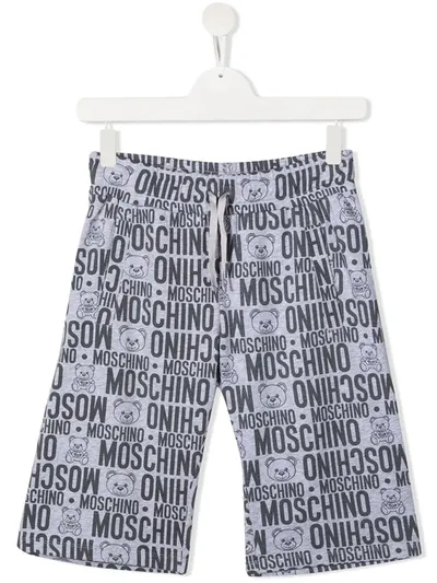 Moschino Teen Monogram-print Shorts In Grey