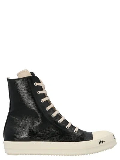 Drkshdw Black/white Lacquered Denim Effect Sneakers In Nero Bianco