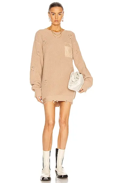 Ser.o.ya Devin Distressed Cotton Crewneck Sweater Dress In Tan