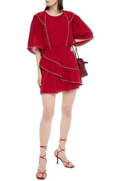 Iro Zafora Tiered Eyelet-embellished Crepe Mini Dress In Red