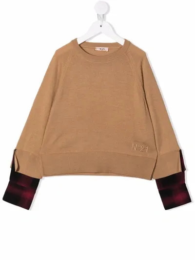 N°21 Teen Layered Wool-blend Jumper In Neutrals