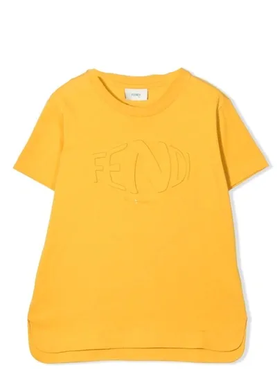 Fendi Kids' T-shirt Giallo Senape In Jersey Di Cotone In Curry