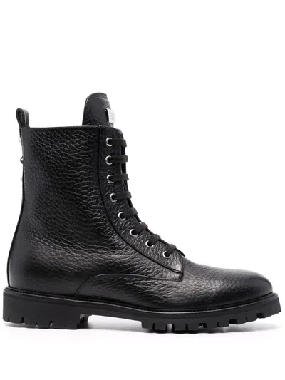 Philipp Plein Star-studded Leather Boots In Schwarz