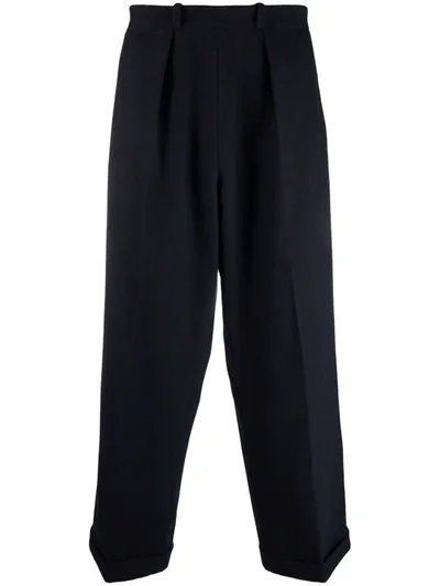 Maison Margiela Pleated Straight-leg Wool Trousers In Blau