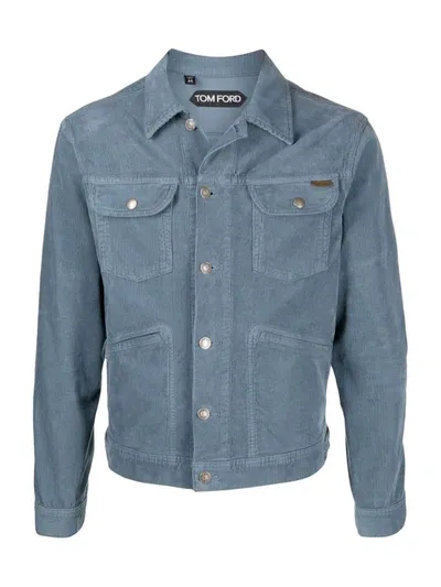 Tom Ford Fitted Corduroy Jacket In Blau