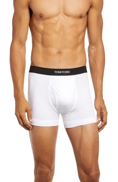 Tom Ford Logo Waistband Stretch-cotton Boxer Shorts In White