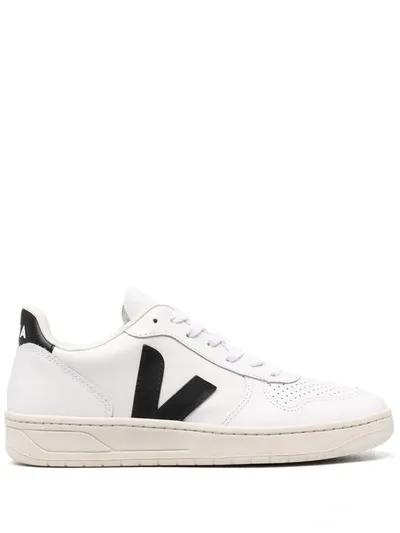 Veja V-10 Panelled Lace-up Sneakers In White