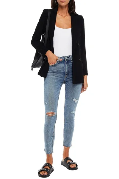 Rag & Bone Cropped Distressed High-rise Skinny Jeans In Black