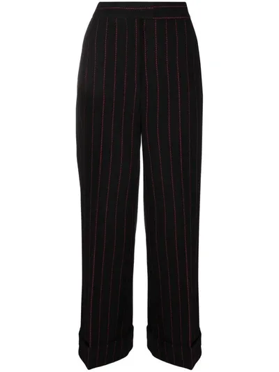 Alberto Biani Striped Straight-leg Trousers In Black