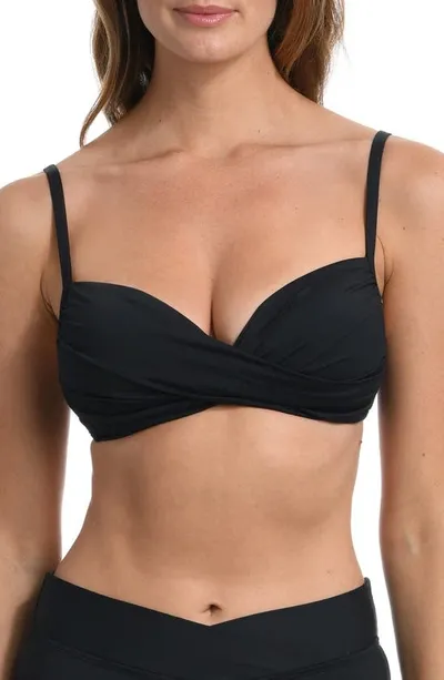 La Blanca Island Goddess Wrap Bikini Top In Black