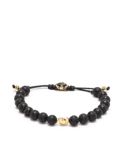 Diesel Lava-beads Logo-pendant Bracelet In Schwarz