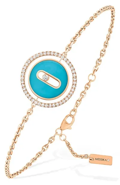 Messika Lucky Move 18k Rose Gold Turquoise Pendant Bracelet