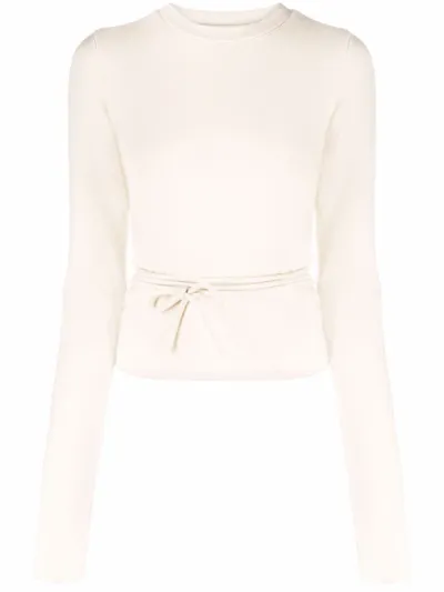 Extreme Cashmere Tie-waist Knitted Crew-neck Top In Neutrals