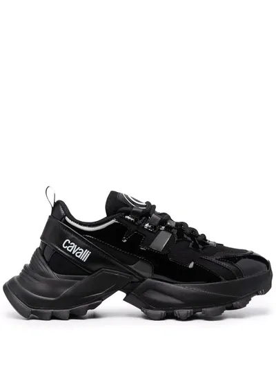 Roberto Cavalli Logo-patch Lace-up Sneakers In Black