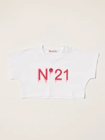 N°21 Kids' Cropped T-shirt N ° 21 With Logo In Bianco