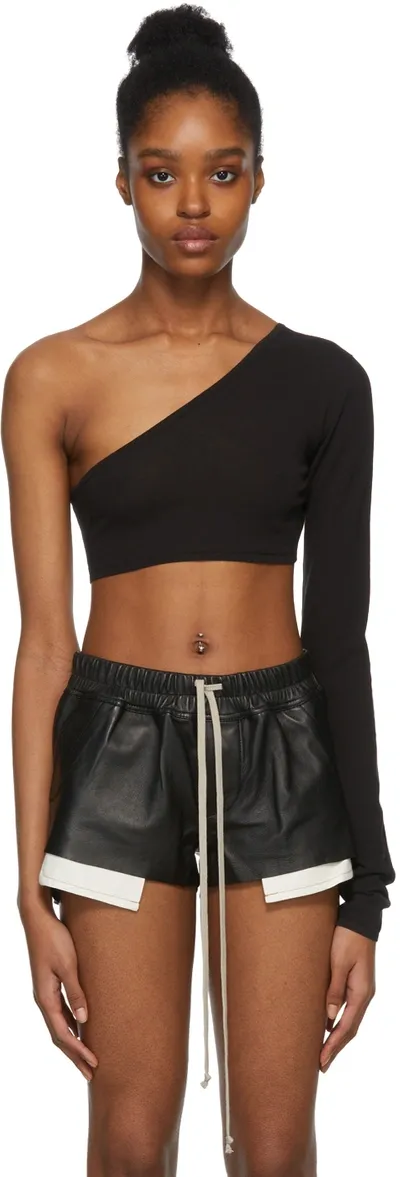 Rick Owens One-shoulder Cotton Crop Top In Black