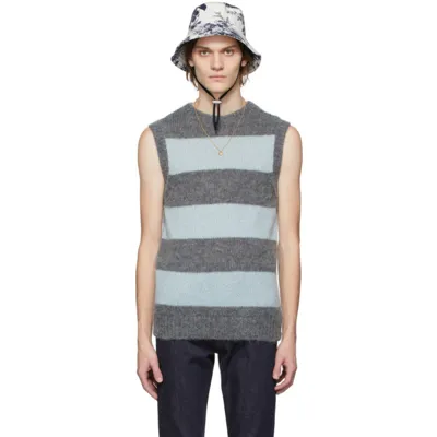 Erdem Grey & Blue Mohair Ethan Vest In Grey / Blue