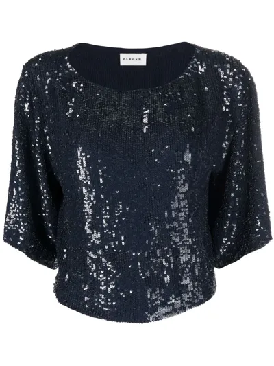 P.a.r.o.s.h Sequined Cropped Blouse In Blue