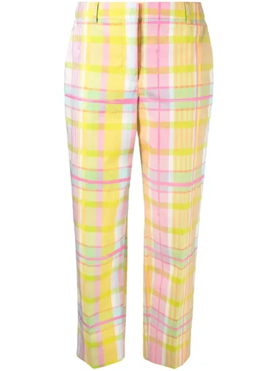 Boutique Moschino Check-print Cropped Trousers In Yellow