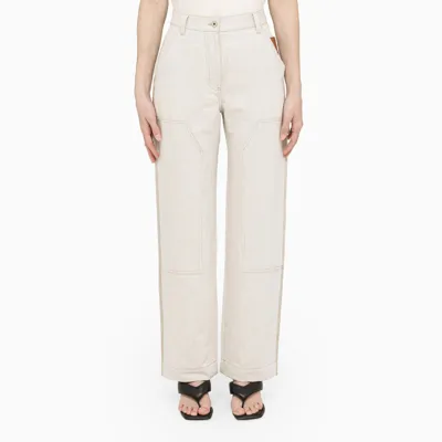 Loewe Cotton & Linen Straight Leg Pant In White