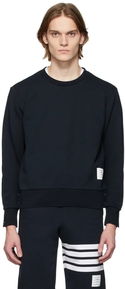 Thom Browne Navy Back Stripe Loopback Sweatshirt In Black