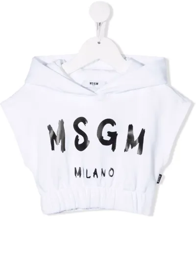 Msgm Kids' Logo-print Hooded T-shirt In White