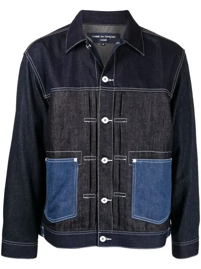 Comme Des Garçons Homme Deux Cotton And Linen Denim Patchwork Jacket In Blue