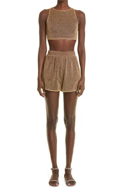 Oseree Glittered Elasticated-waist Shorts In Gold