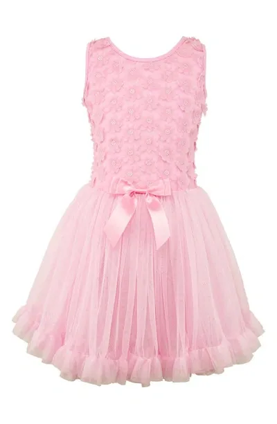 Popatu Kids' 3d Floral Tulle Dress In Pink