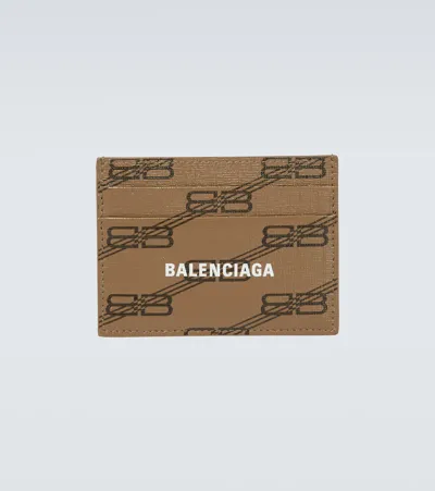 Balenciaga Bb Leather Card Holder In Beige+brown