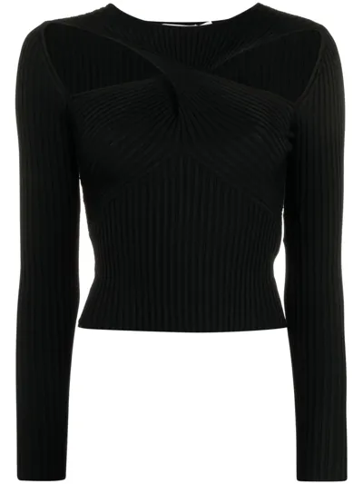 Self-portrait Cut-out Knitted Top In Black