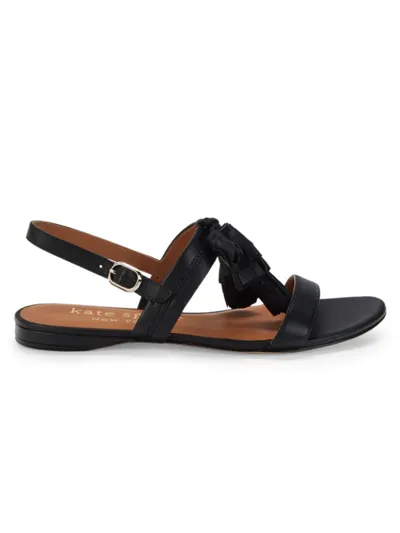 Kate Spade La Danse Tassel-trimmed Leather Sandals In Black