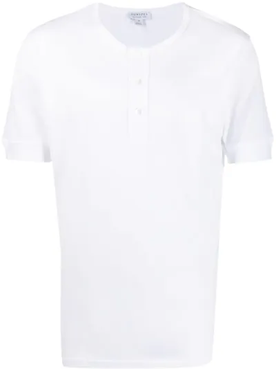 Sunspel Short-sleeve Henley T-shirt In White