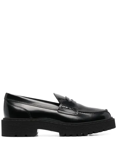 Hogan Chunky Leather Loafers In Black