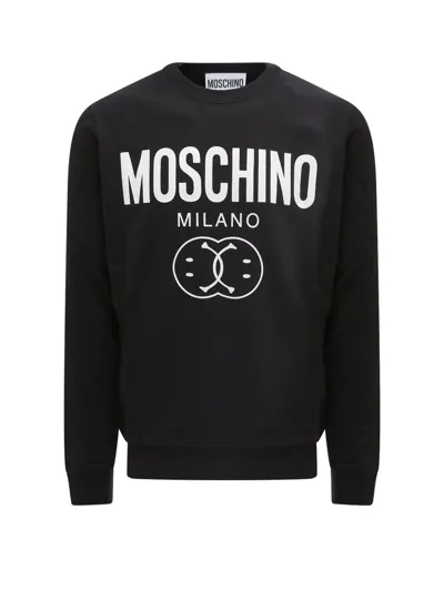 Moschino Logo Print Cotton Crewneck Sweatshirt In Black