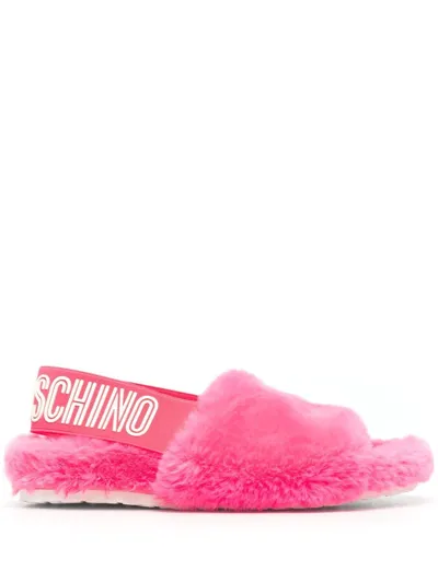 Love Moschino Shearling-effect Open Toe Sandals In Pink