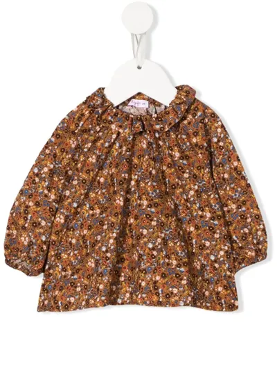 Il Gufo Babies' Floral Shift Blouse In Orange