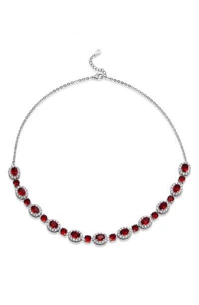 Savvy Cie Jewels Cubic Zirconia Halo Necklace In Red