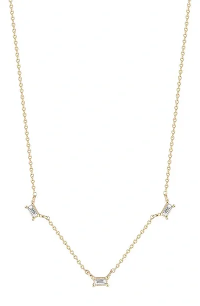 Dana Rebecca Designs Three Diamond Baguette Station Necklace In Yellow Gold