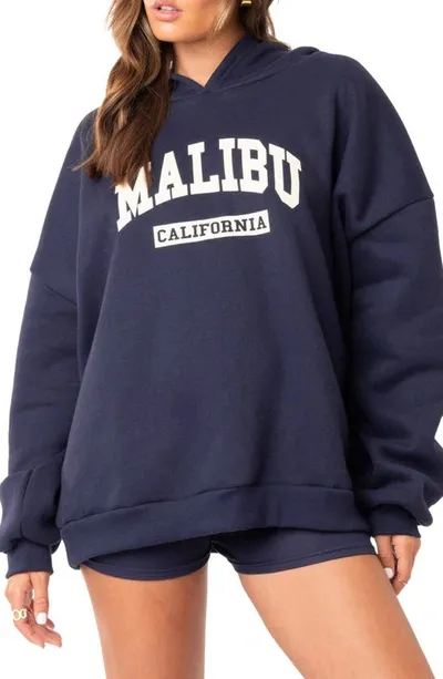 Edikted Malibu Pullover Hoodie In Navy