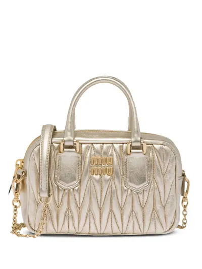 Miu Miu Metallic-finish Quilted Tote Bag In Gold