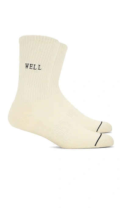 Wellbeing + Beingwell Well Embroidered Tube Sock In Ivory Black