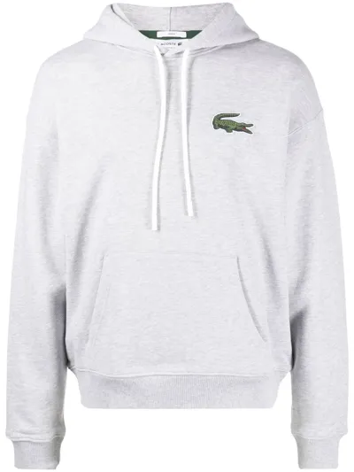 Lacoste Logo-patch Long-sleeve Hoodie In Grau