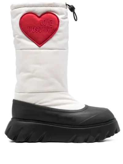 Love Moschino Padded Heart Patch Boots In White