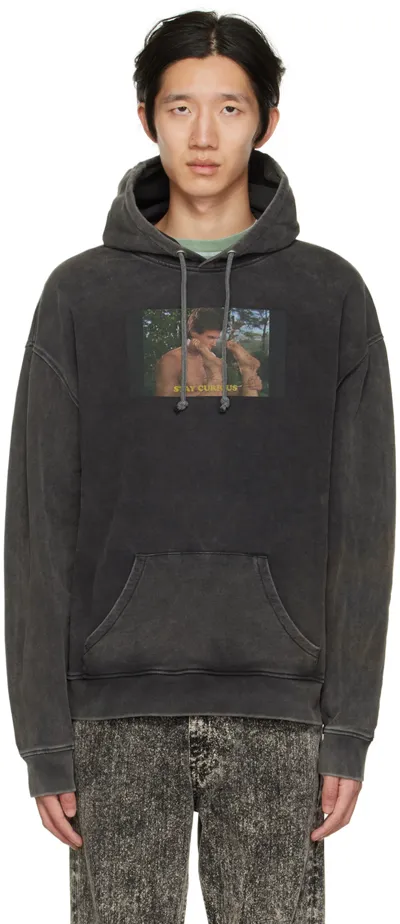 Carne Bollente Ssense Exclusive Black 'stay Curious' Hoodie In Washed Black