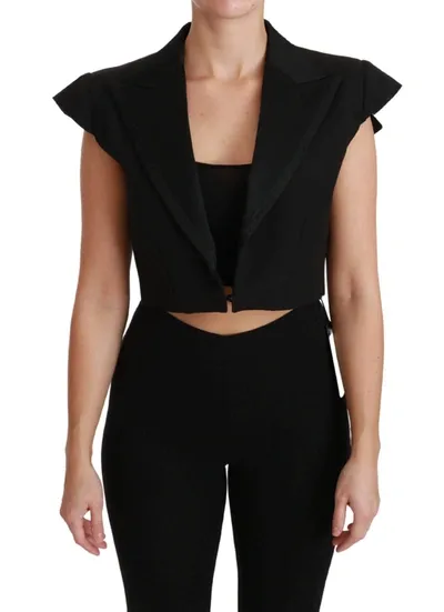 Dolce & Gabbana Black Sleeveless Cropped Blazer Wool Jacket