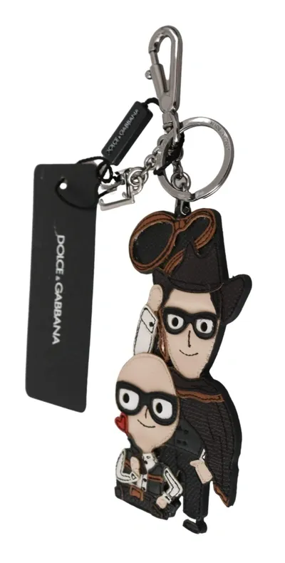 Dolce & Gabbana Leather Dominico Stefano Sicily Western Badge Keychain In Black