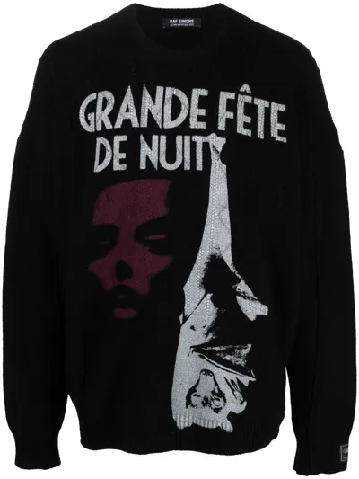 Raf Simons Grand Fete Graphic Print Merino Wool Jumper In Black