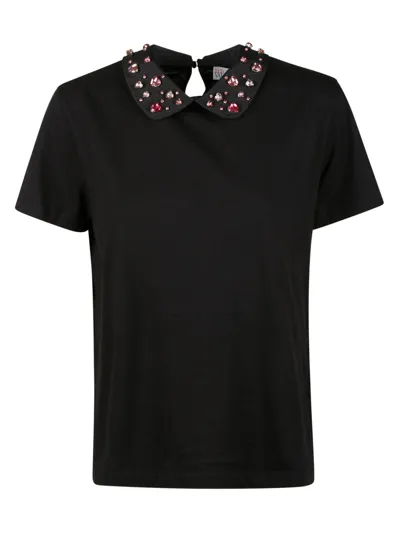 Red Valentino Embellished Collar T-shirt In Black