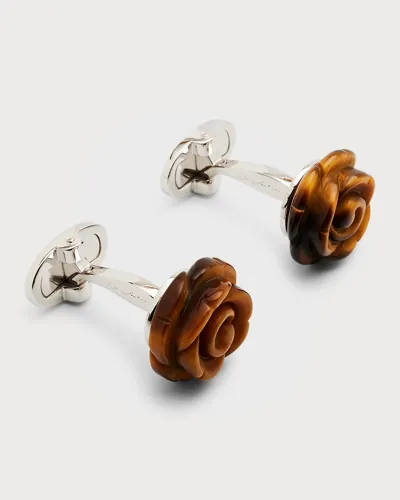 Jan Leslie Men's Carved Tiger's Eye Rose Cufflinks In Brown